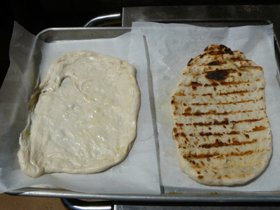 Raw and grilled pizza dough