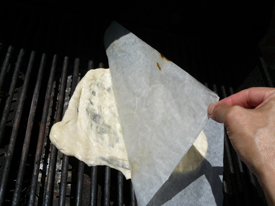 Grilled pizza dough peel away paper