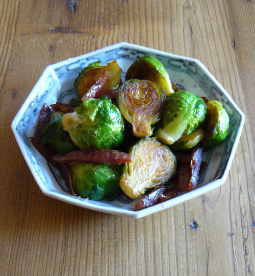 Brussels sprouts with Chinese sweet sausage