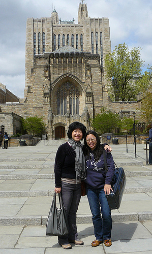 Me and Paulina at Yale, in front of Sterling Library