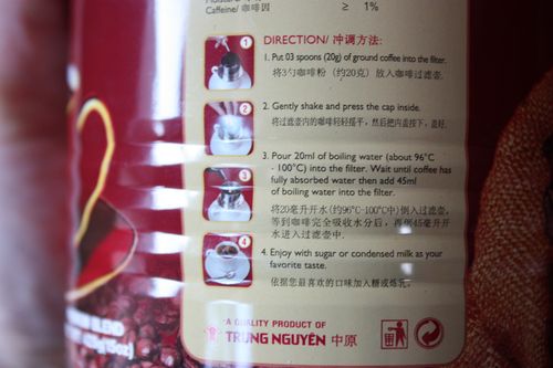 Trung Nguyen Premium Coffee - instructions on can