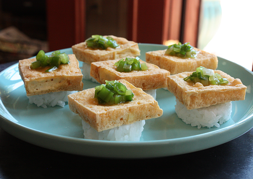 Crisp scallion tofu with rice cakes