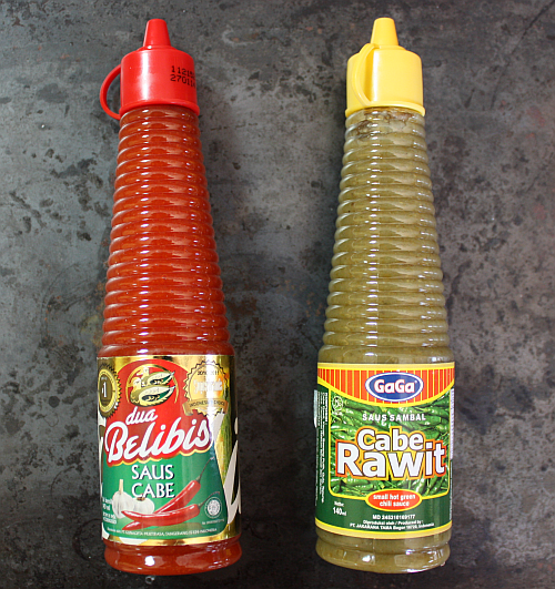 Indonesian hot sauces green and red