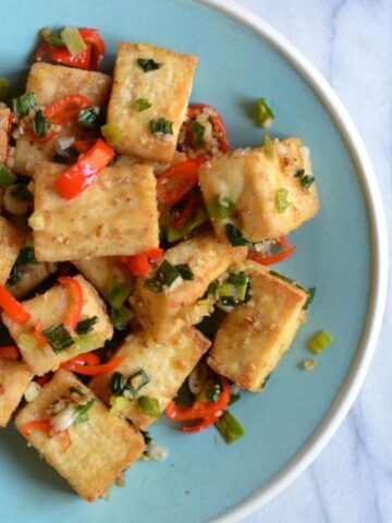 air-fried salt and pepper tofu square