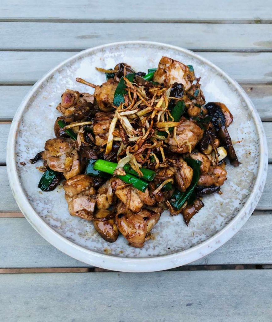 Cambodian-style gingery chicken and mushroom