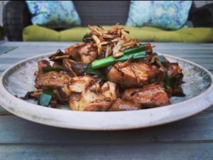 Cambodian-style gingery chicken and mushroom