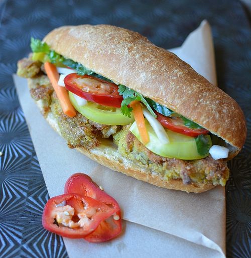 fried eggplant banh mi