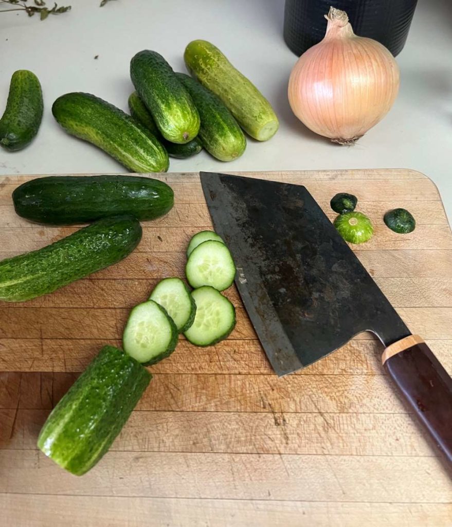 Bread and butter pickle prep veggies