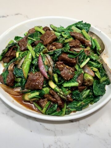 stir-fried beef and collard greens