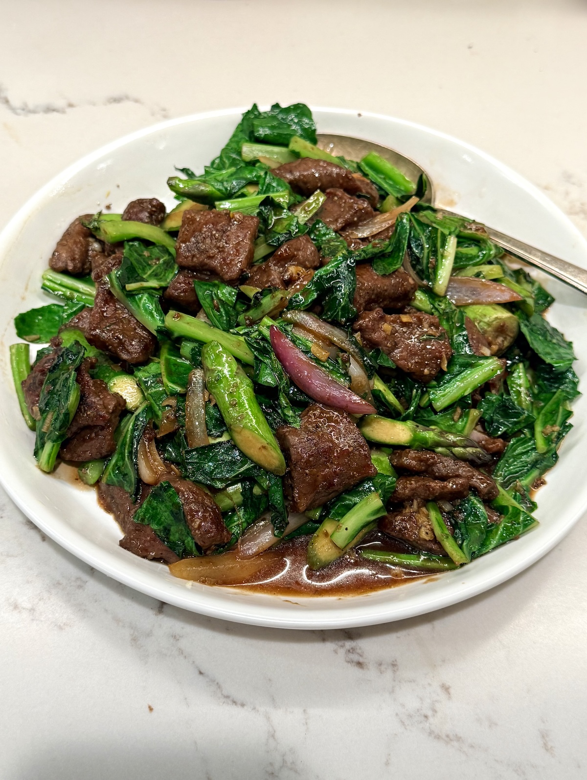 stir-fried beef and collard greens
