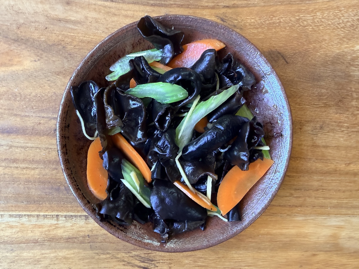 gingery woodear mushroom salad with carrot and celery