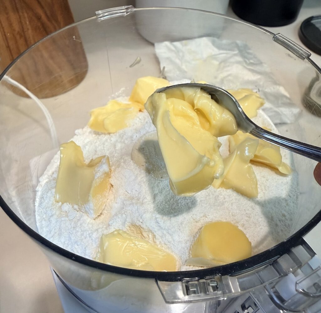 plop butter into processor for batter