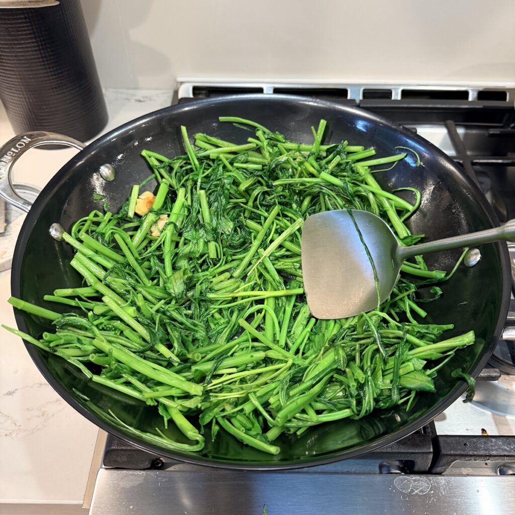 Anolon EverLast wok nitrided carbon steel stir-frying water spinach