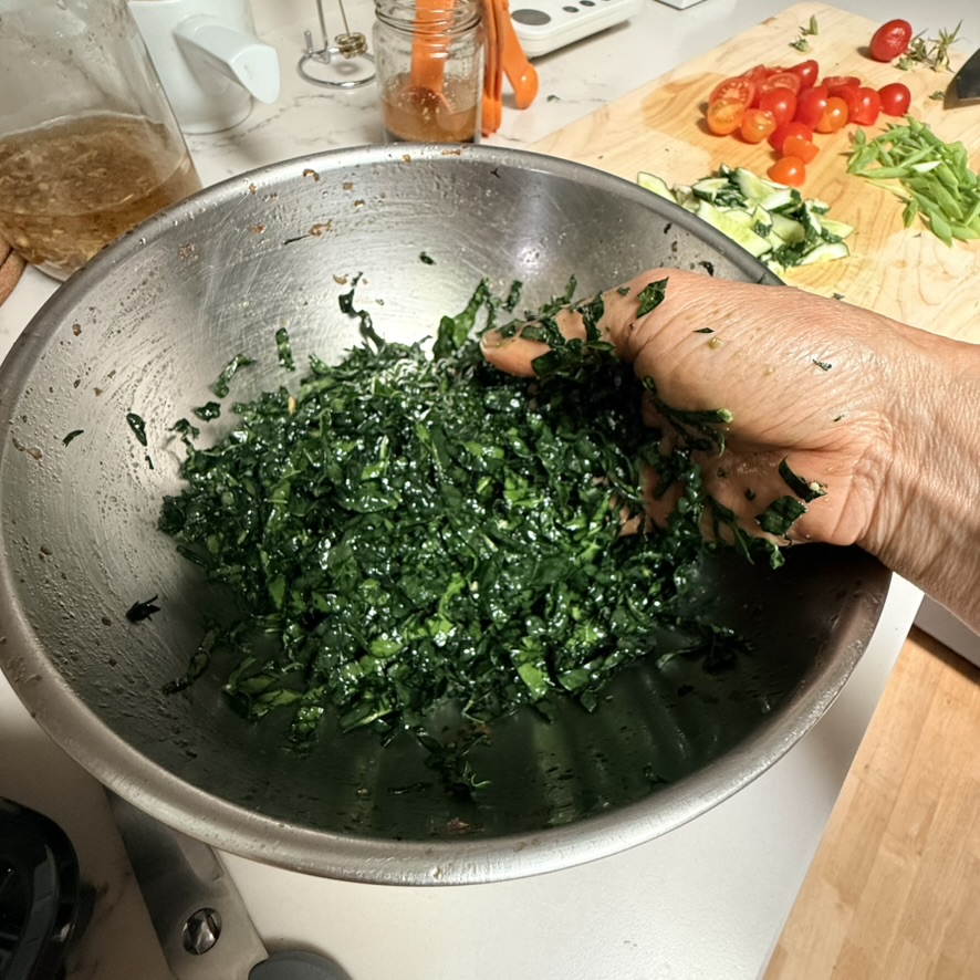 kale salad massage is hands on cooking