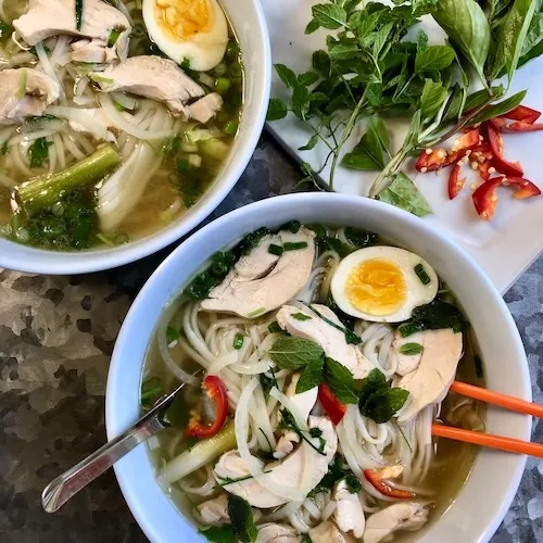 Chicken pho with egg