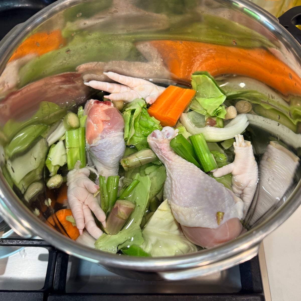 chicken stock parts and veggies